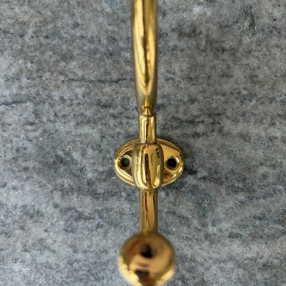 Vintage Brass Double Wall Hook with White Porcelain Ceramic Finial Finial 5.5in